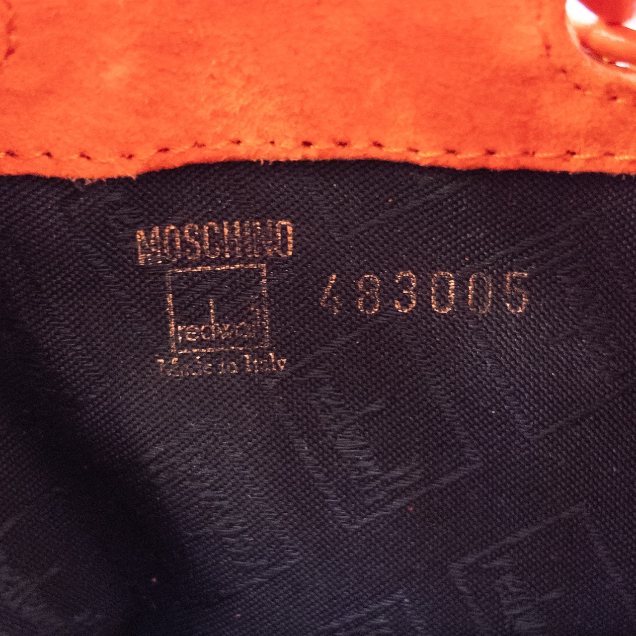 Moschino Redwall Suede and Patent Leather Mini Bucket Bag