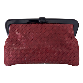 Bottega Veneta Vintage Woven Burgundy Leather Frame Clutch