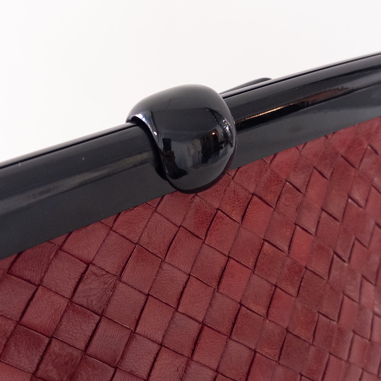 Bottega Veneta Vintage Woven Burgundy Leather Frame Clutch