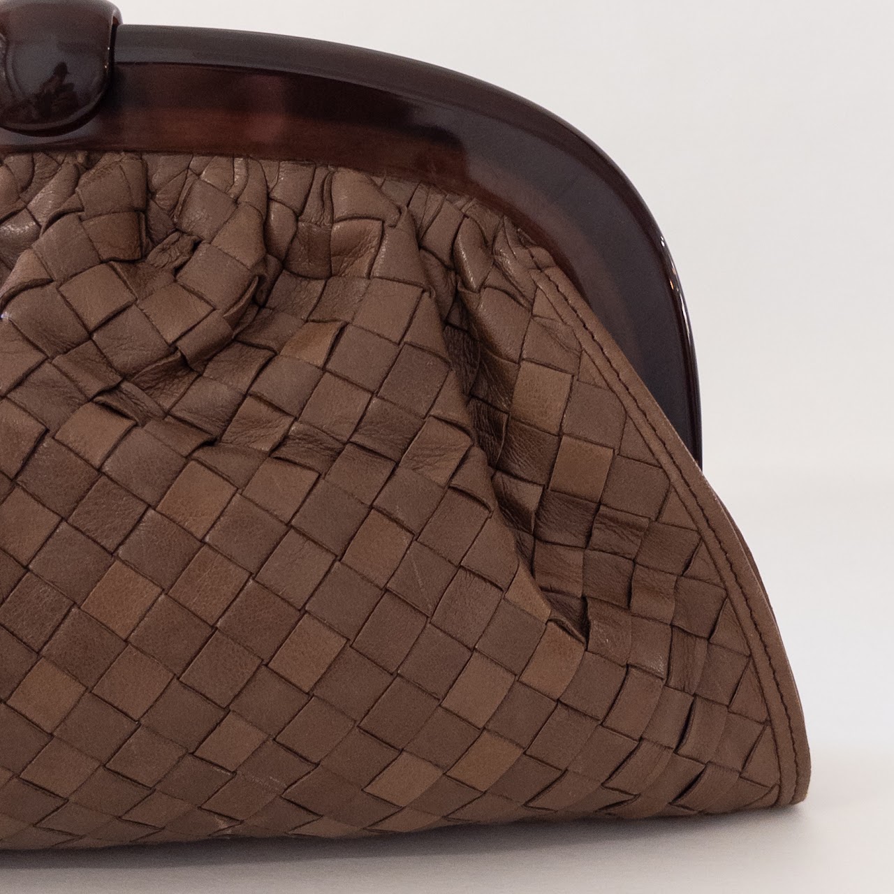 Bottega Veneta Vintage Woven Chestnut Leather Frame Clutch