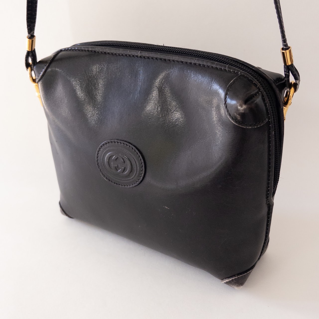 Gucci Vintage Black Leather Crossbody Bag