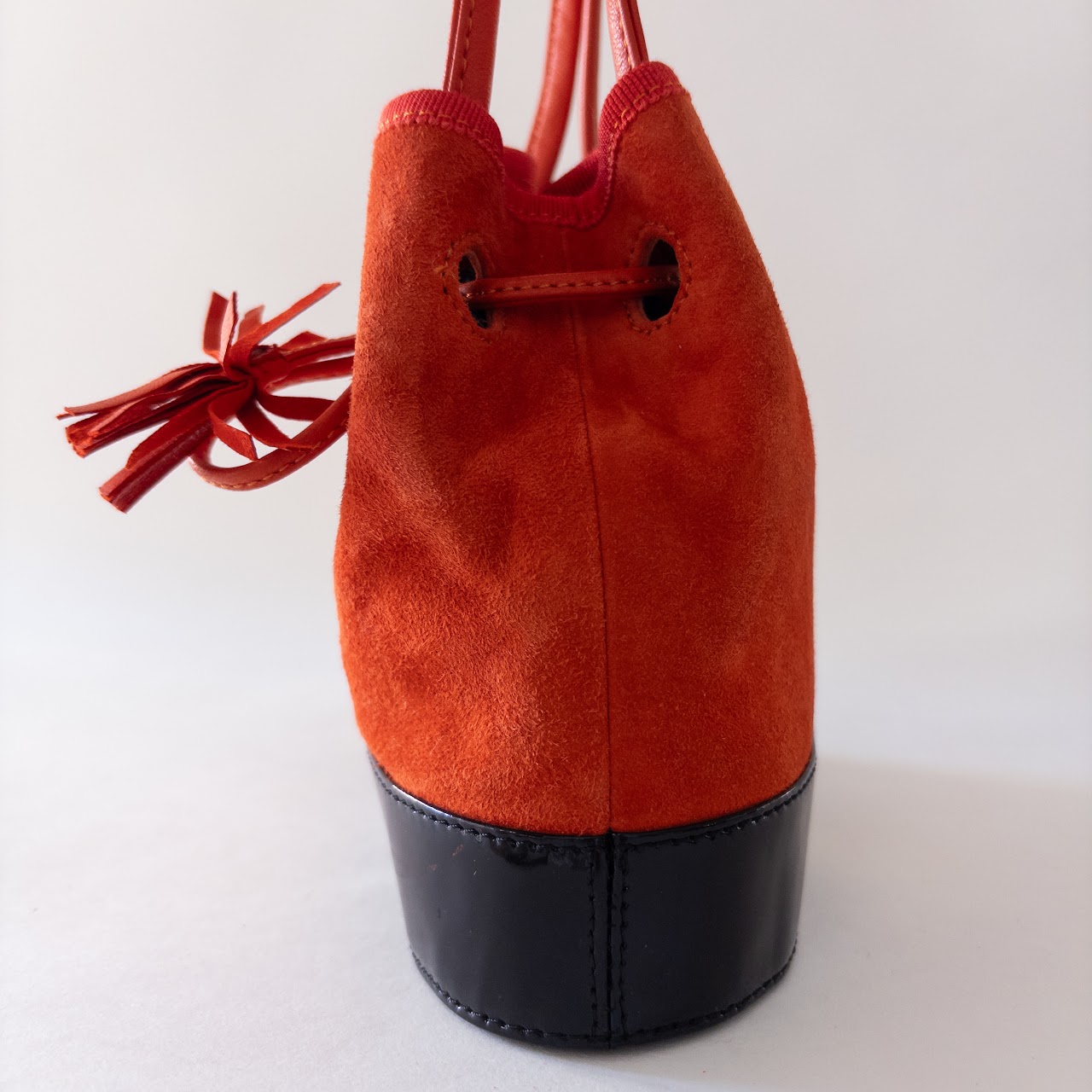 Moschino Redwall Suede and Patent Leather Mini Bucket Bag