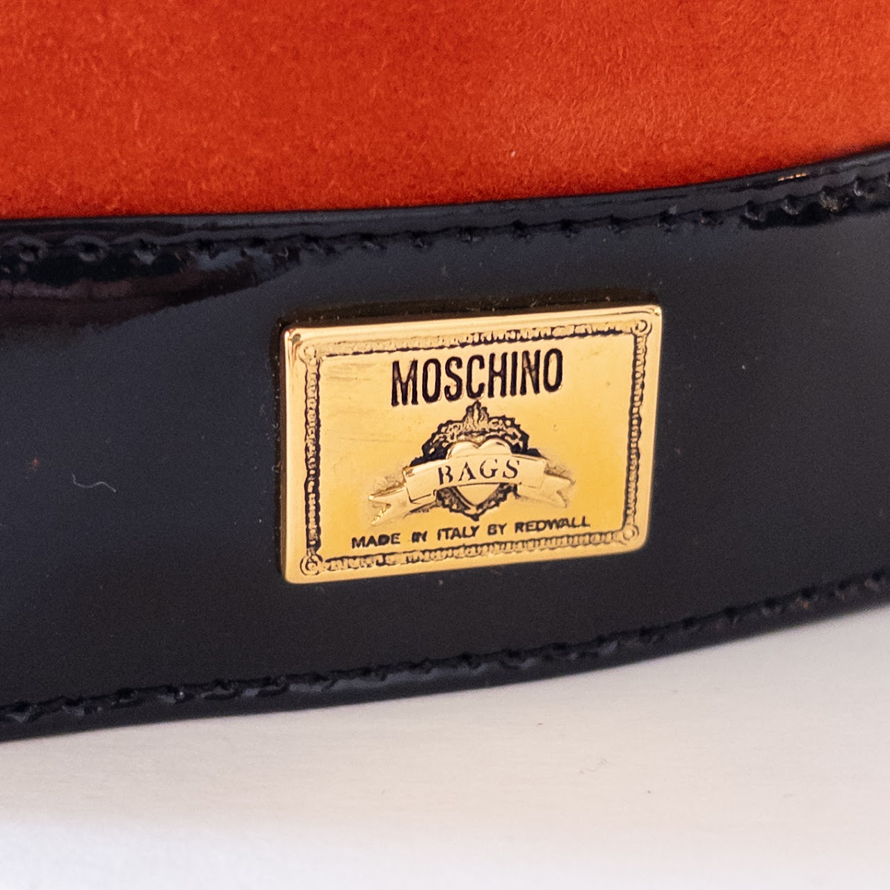 Moschino Redwall Suede and Patent Leather Mini Bucket Bag