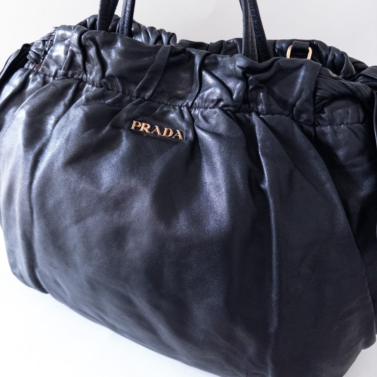 Prada Lambskin Bow Accent Hobo Bag