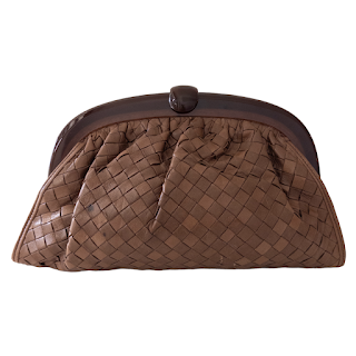 Bottega Veneta Vintage Woven Chestnut Leather Frame Clutch