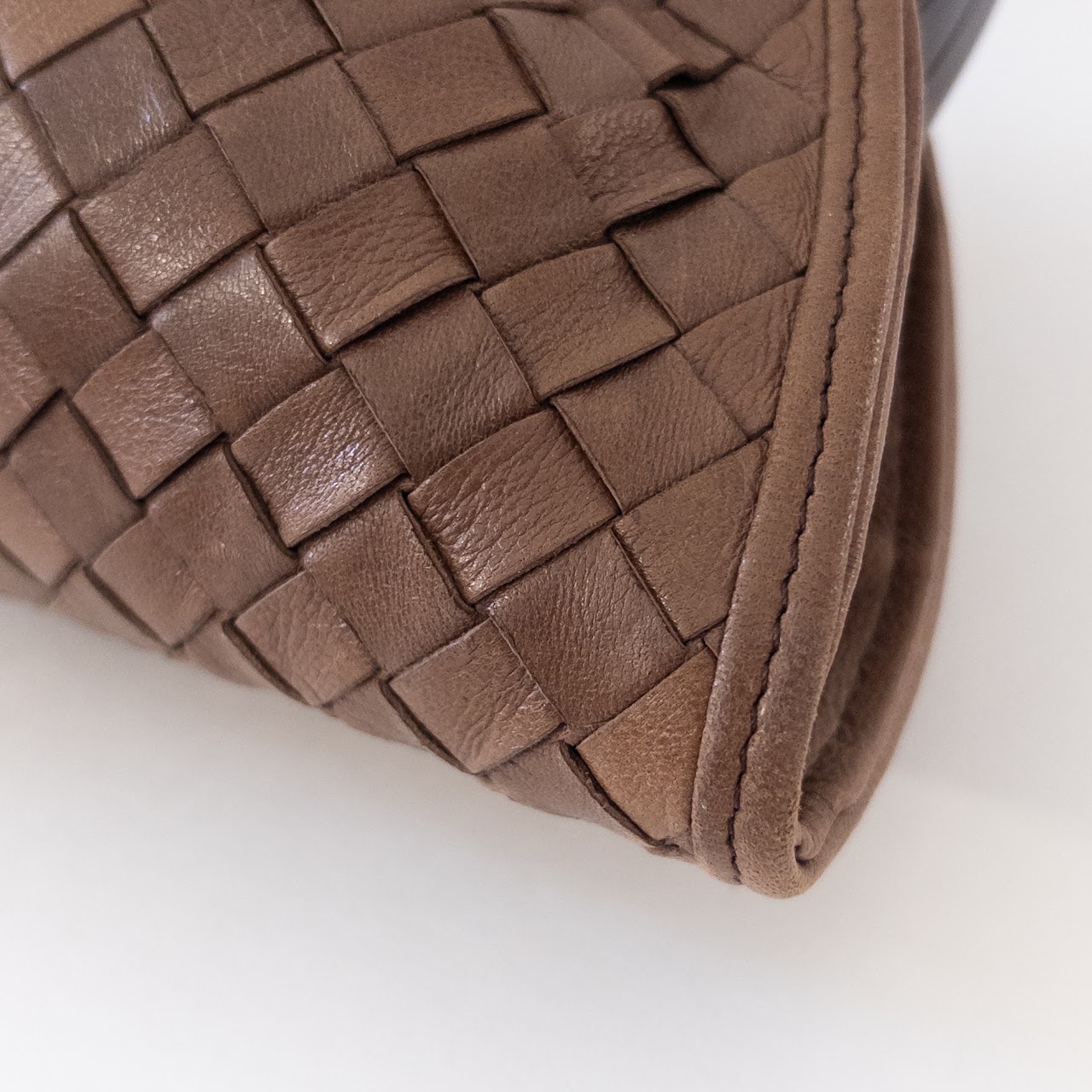 Bottega Veneta Vintage Woven Chestnut Leather Frame Clutch