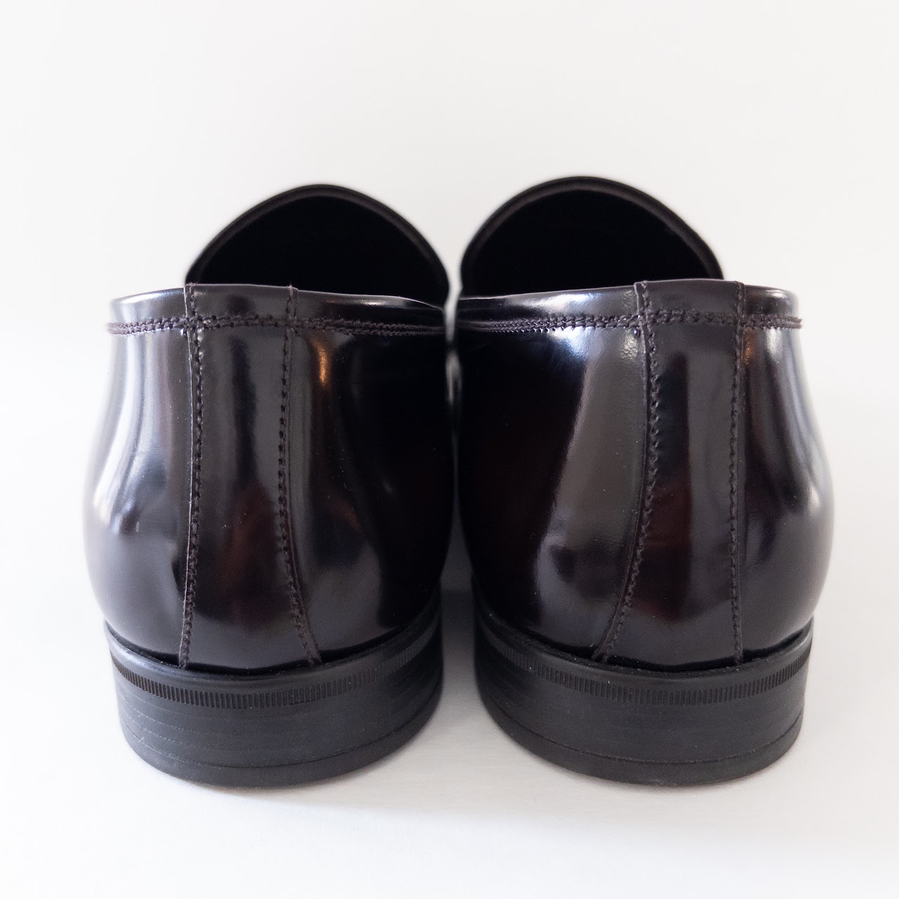 Prada Dark Brown Polished Leather Penny Loafers