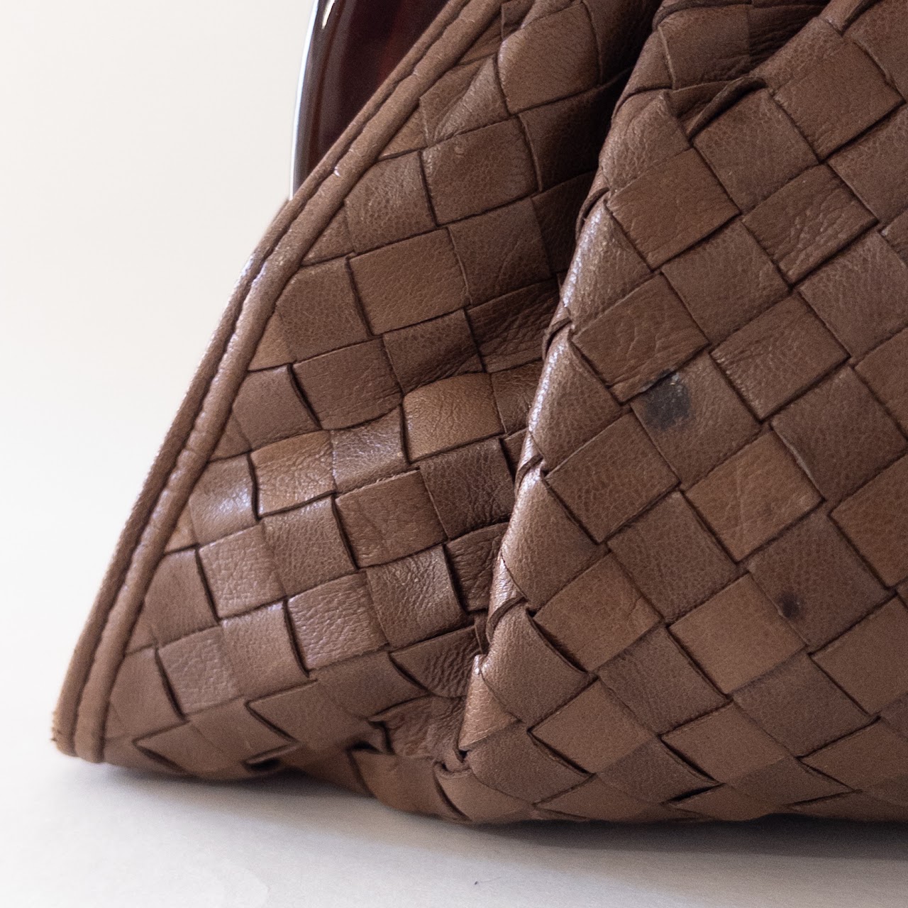 Bottega Veneta Vintage Woven Chestnut Leather Frame Clutch