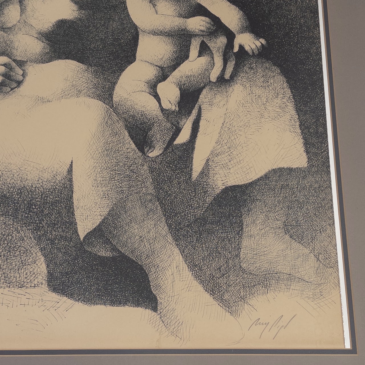 Manolo Ruiz-Pipo Signed Spanish Modernist Mother and Child Lithograph