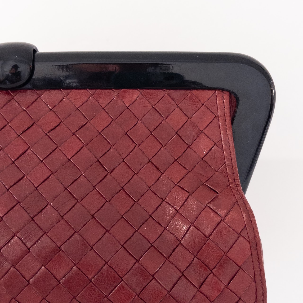 Bottega Veneta Vintage Woven Burgundy Leather Frame Clutch