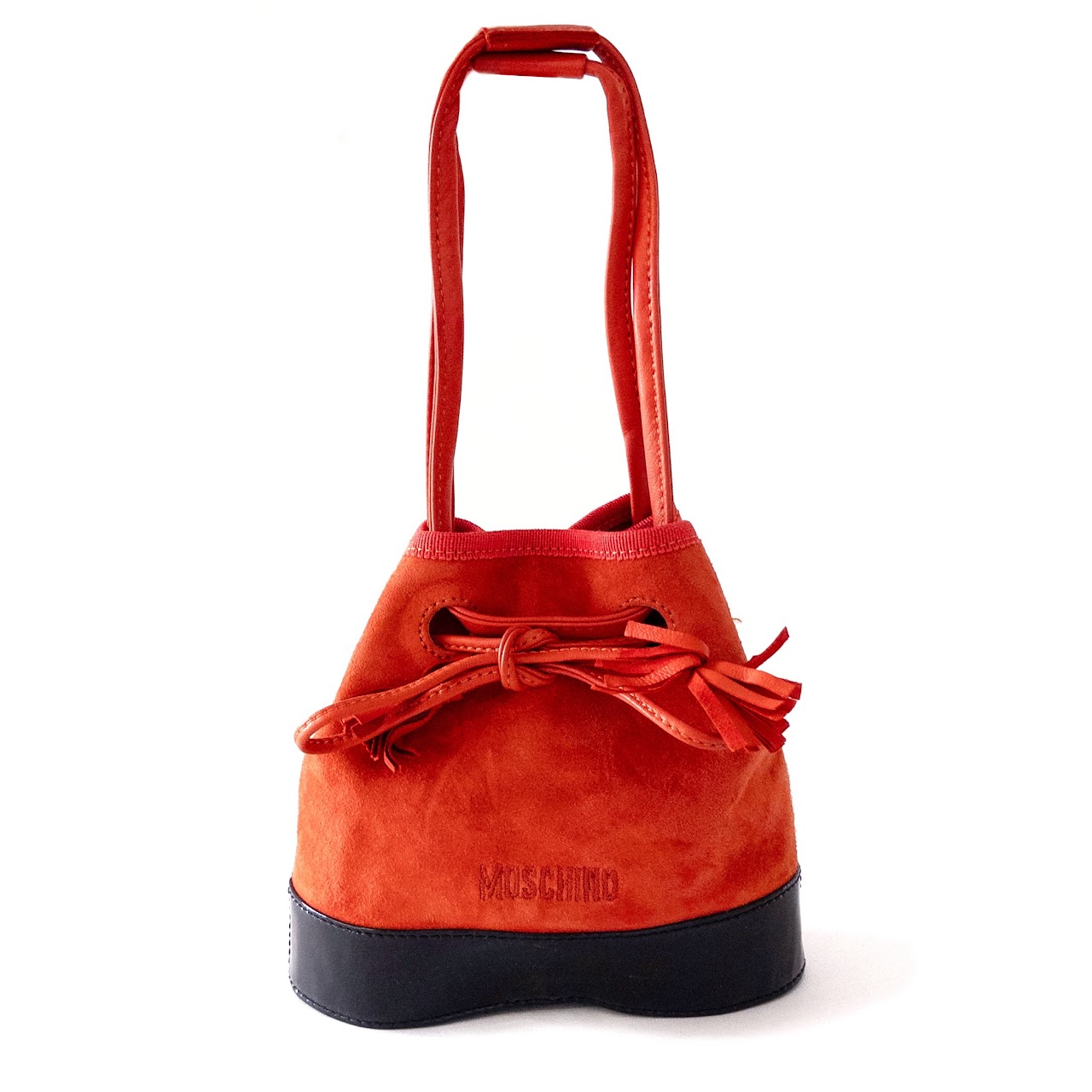 Moschino Redwall Suede and Patent Leather Mini Bucket Bag