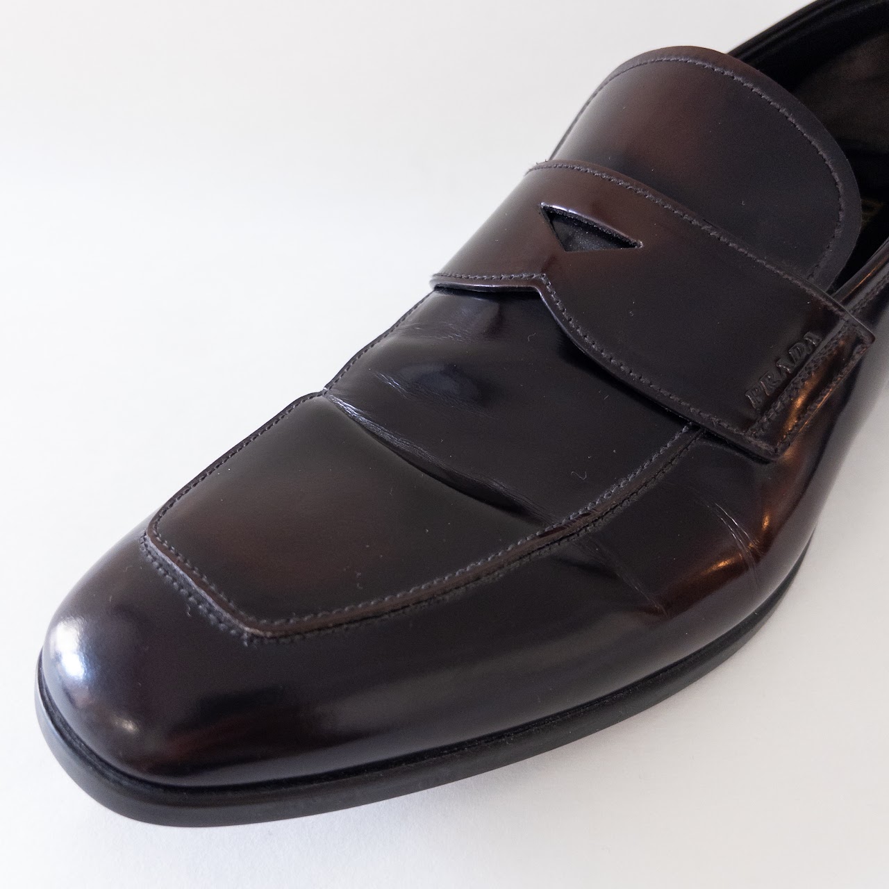 Prada Dark Brown Polished Leather Penny Loafers