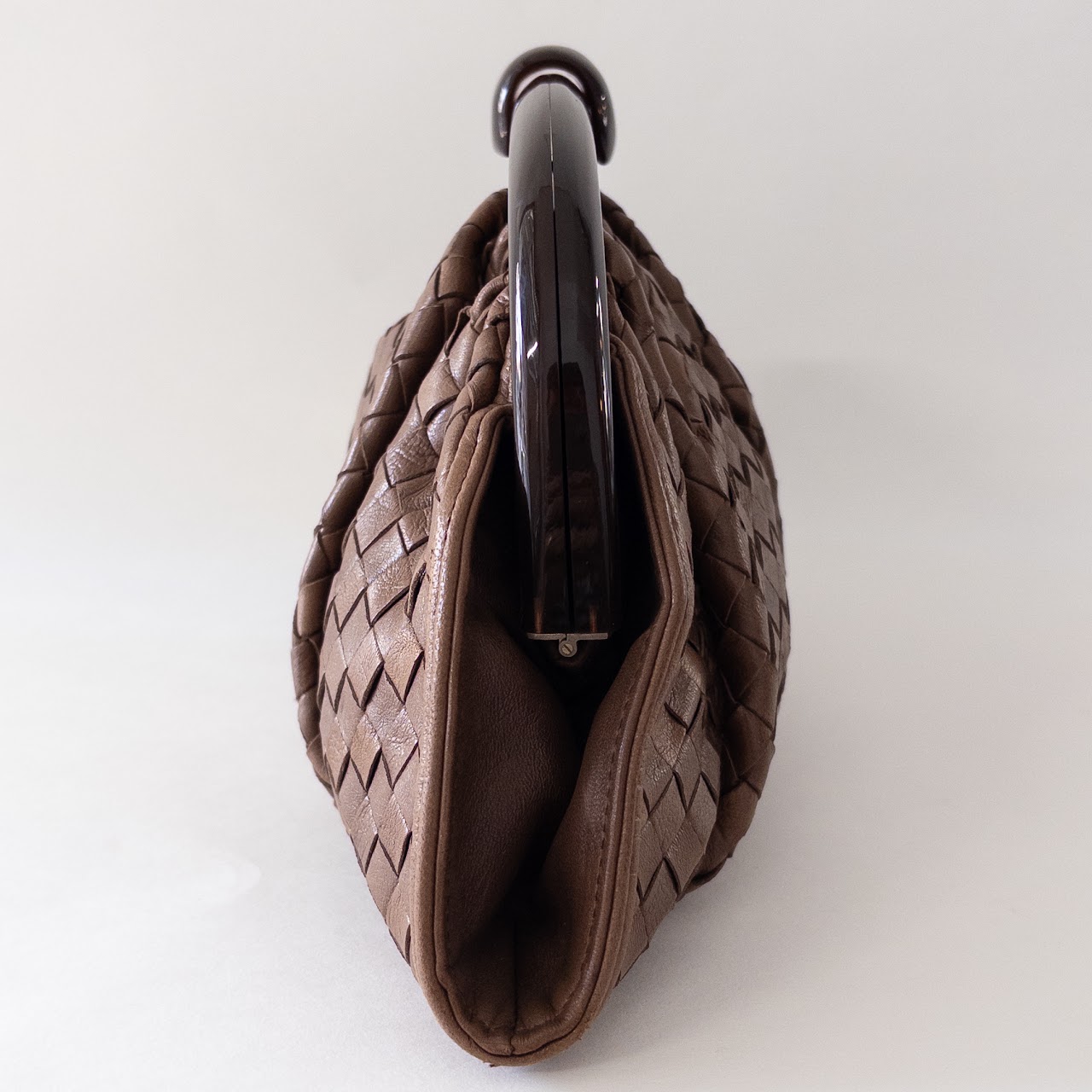 Bottega Veneta Vintage Woven Chestnut Leather Frame Clutch