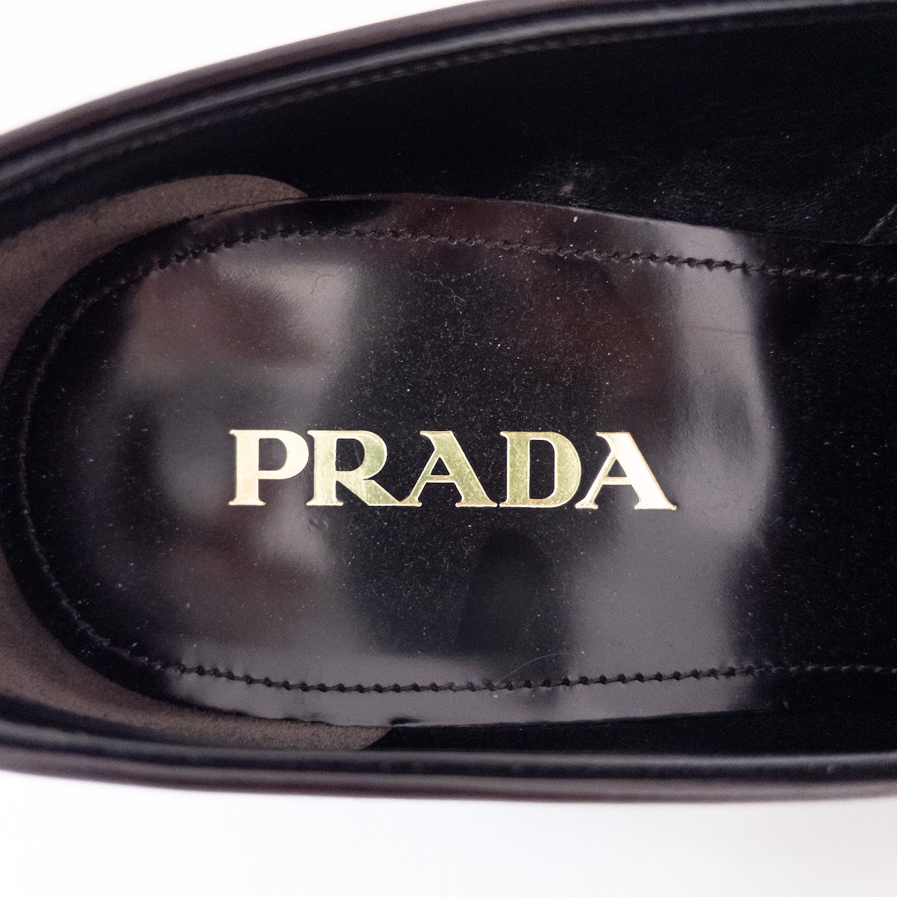 Prada Dark Brown Polished Leather Penny Loafers