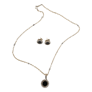 Sterling Silver and Onyx Lagos Necklace and Earring Set