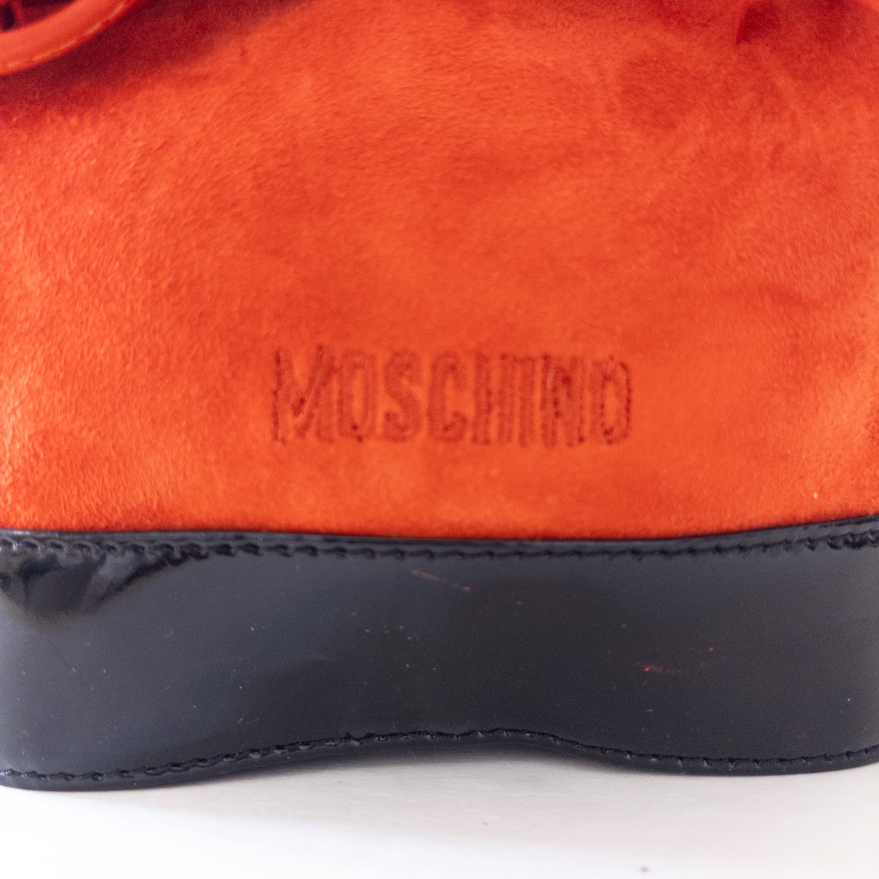 Moschino Redwall Suede and Patent Leather Mini Bucket Bag