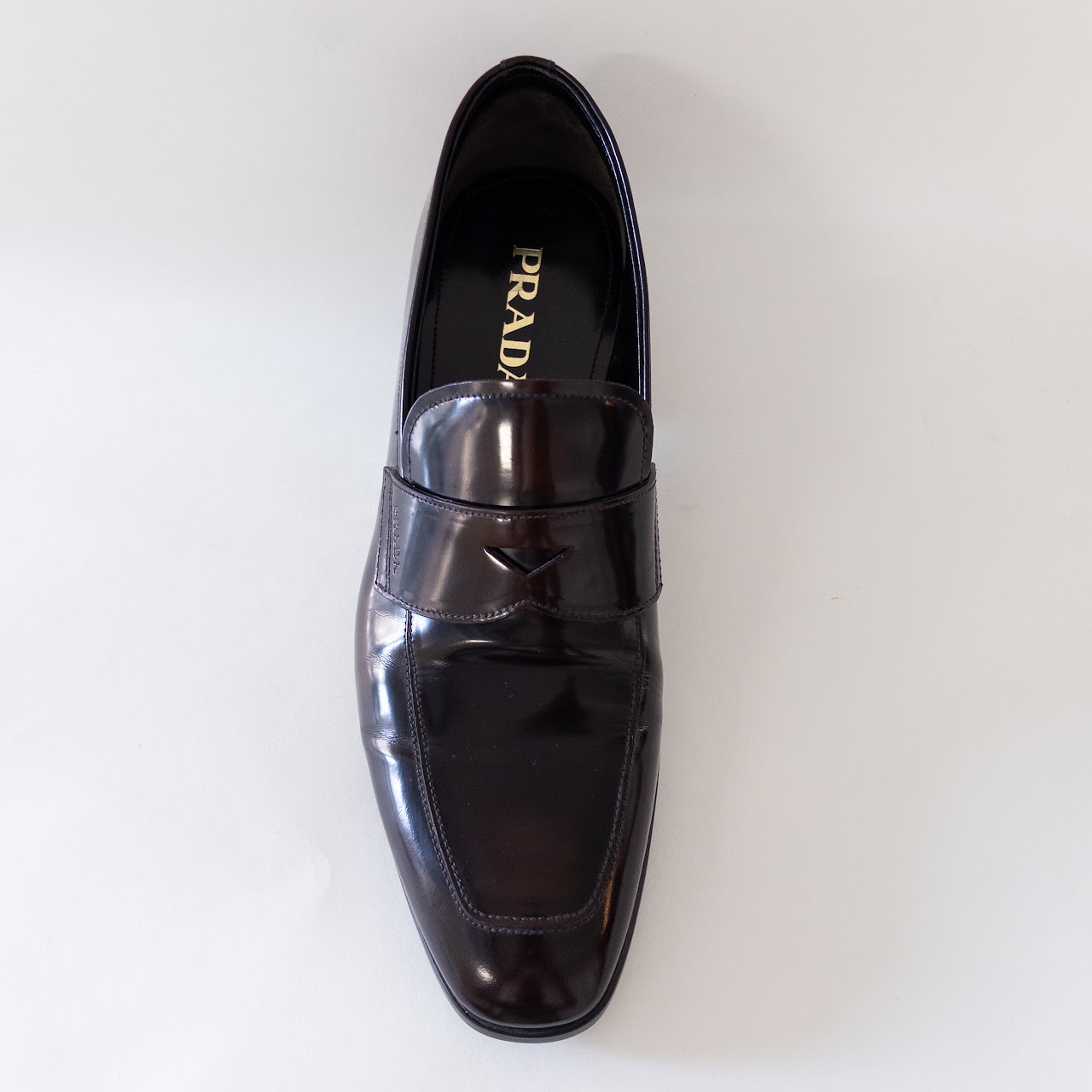 Prada Dark Brown Polished Leather Penny Loafers