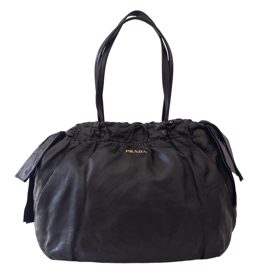 Prada Lambskin Bow Accent Hobo Bag