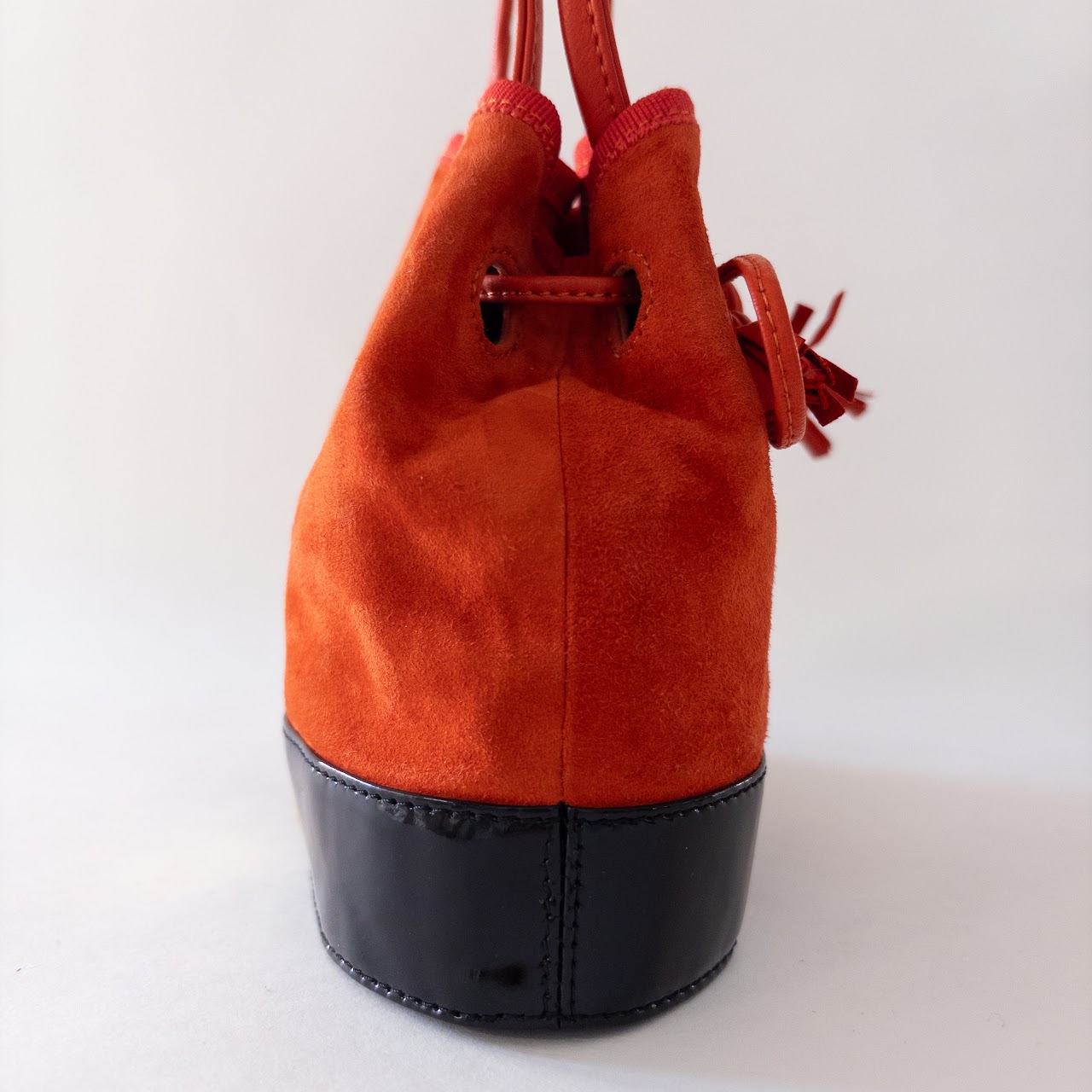 Moschino Redwall Suede and Patent Leather Mini Bucket Bag