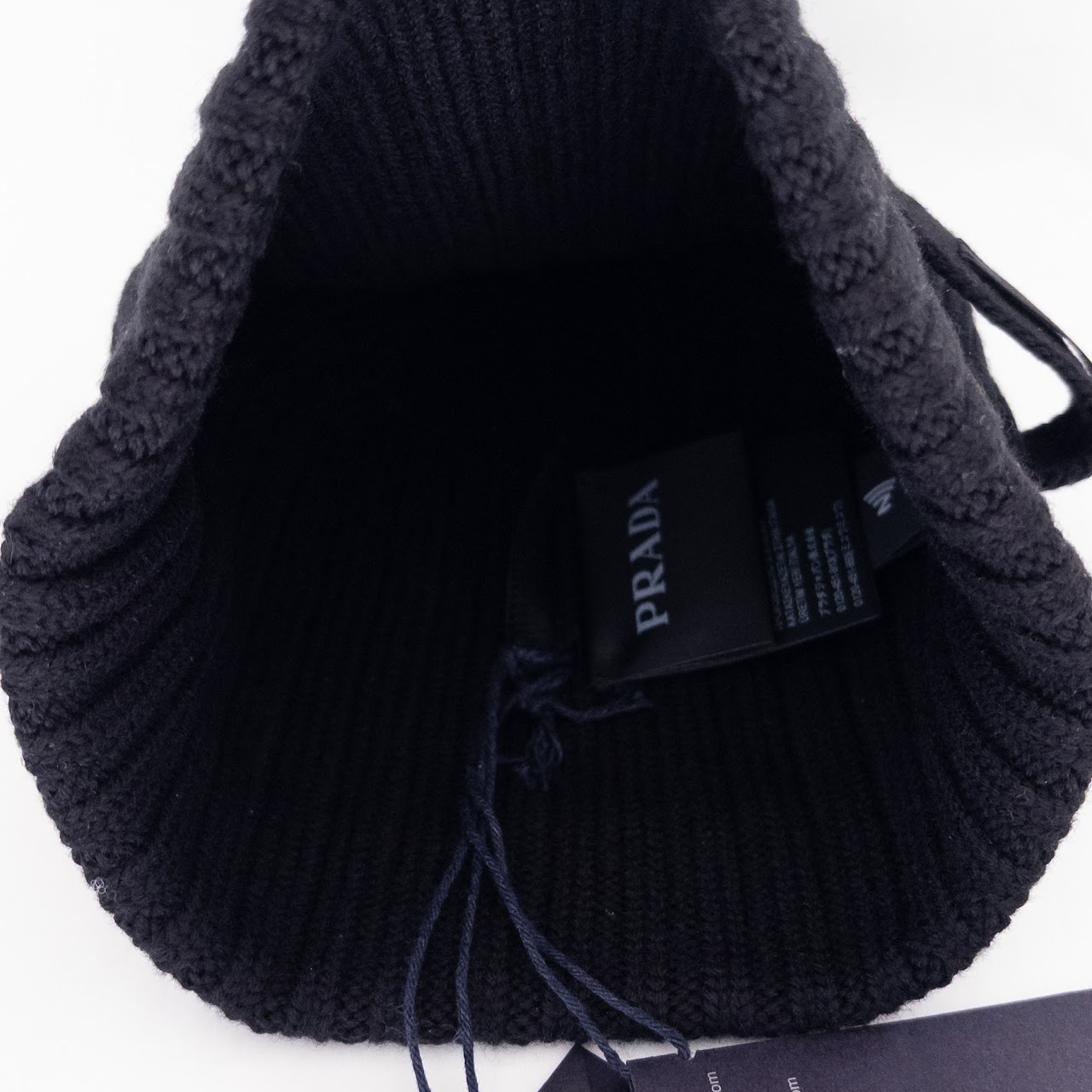 Prada NEW Black Ribbed Wool Beanie Hat