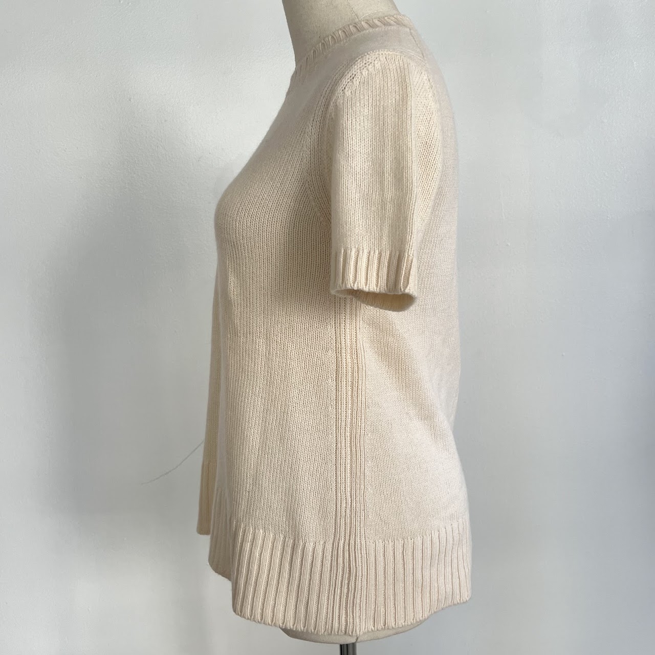 Prada Cream Knit Short-Sleeve Sweater