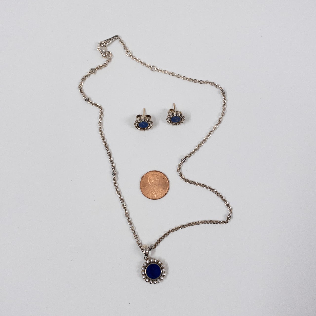 Sterling Silver and Lapis Lazuli Lagos Necklace and Earring Set