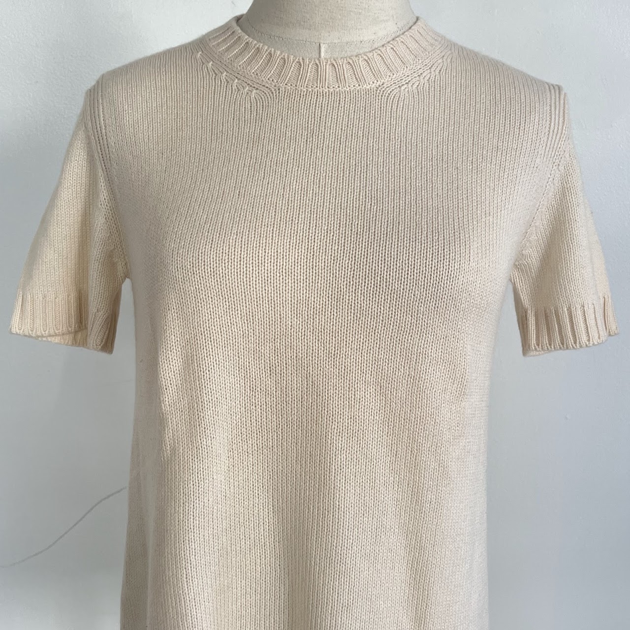 Prada Cream Knit Short-Sleeve Sweater