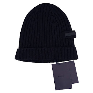 Prada NEW Black Ribbed Wool Beanie Hat