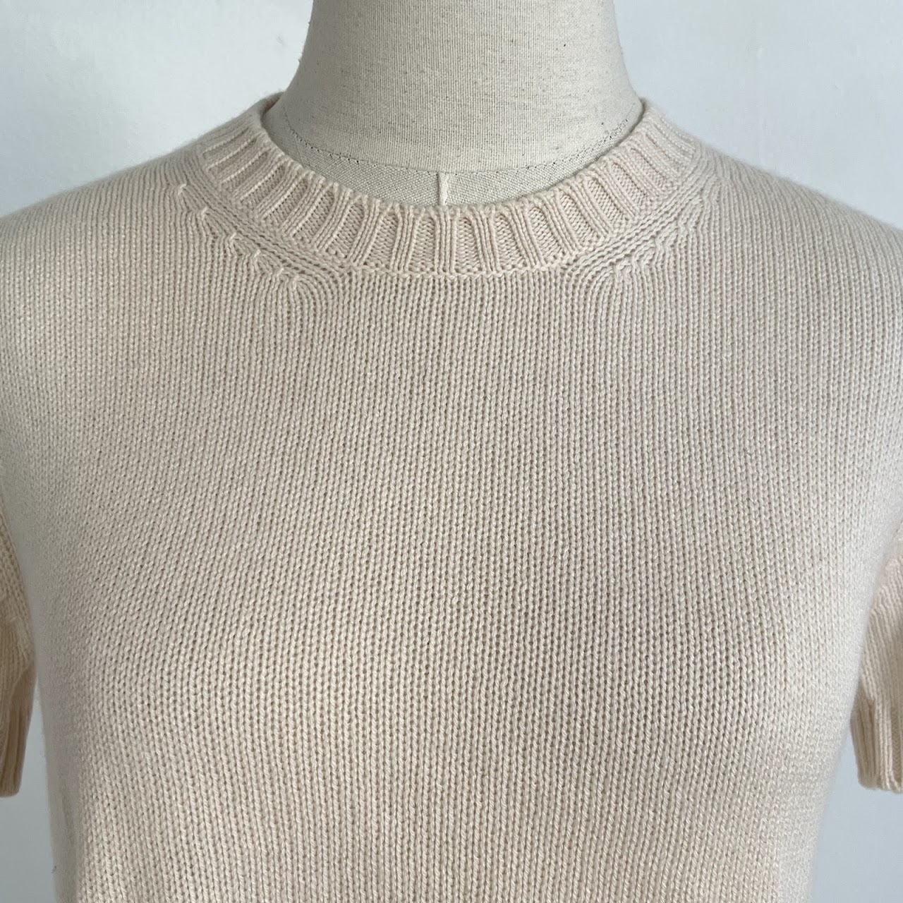 Prada Cream Knit Short-Sleeve Sweater