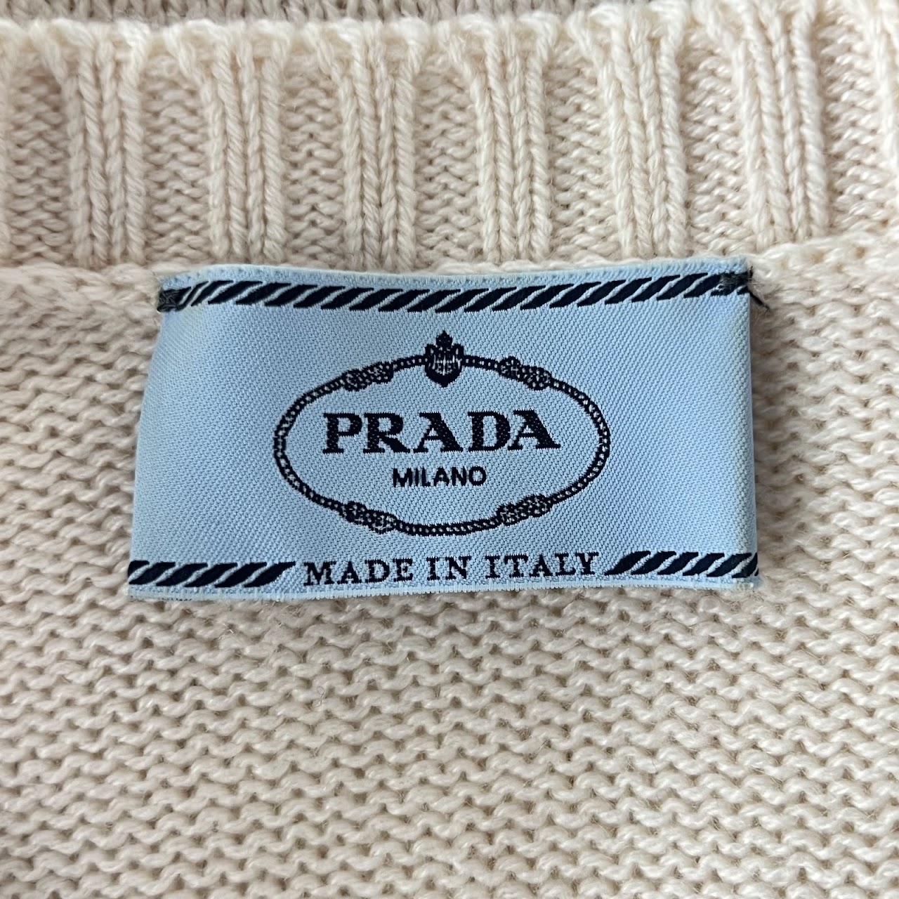 Prada Cream Knit Short-Sleeve Sweater