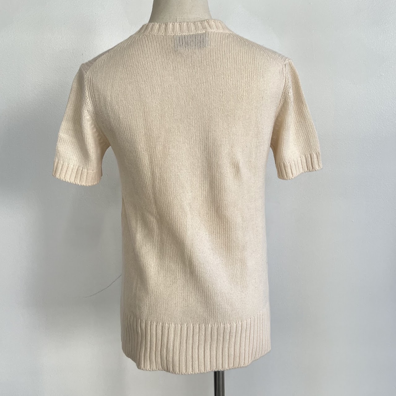 Prada Cream Knit Short-Sleeve Sweater