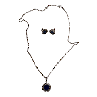 Sterling Silver and Lapis Lazuli Lagos Necklace and Earring Set