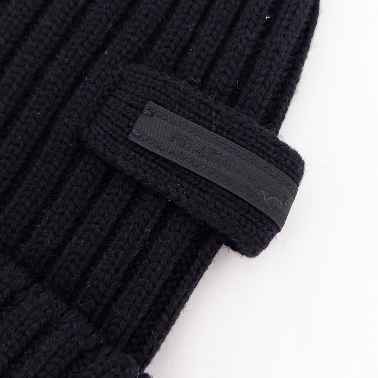 Prada NEW Black Ribbed Wool Beanie Hat