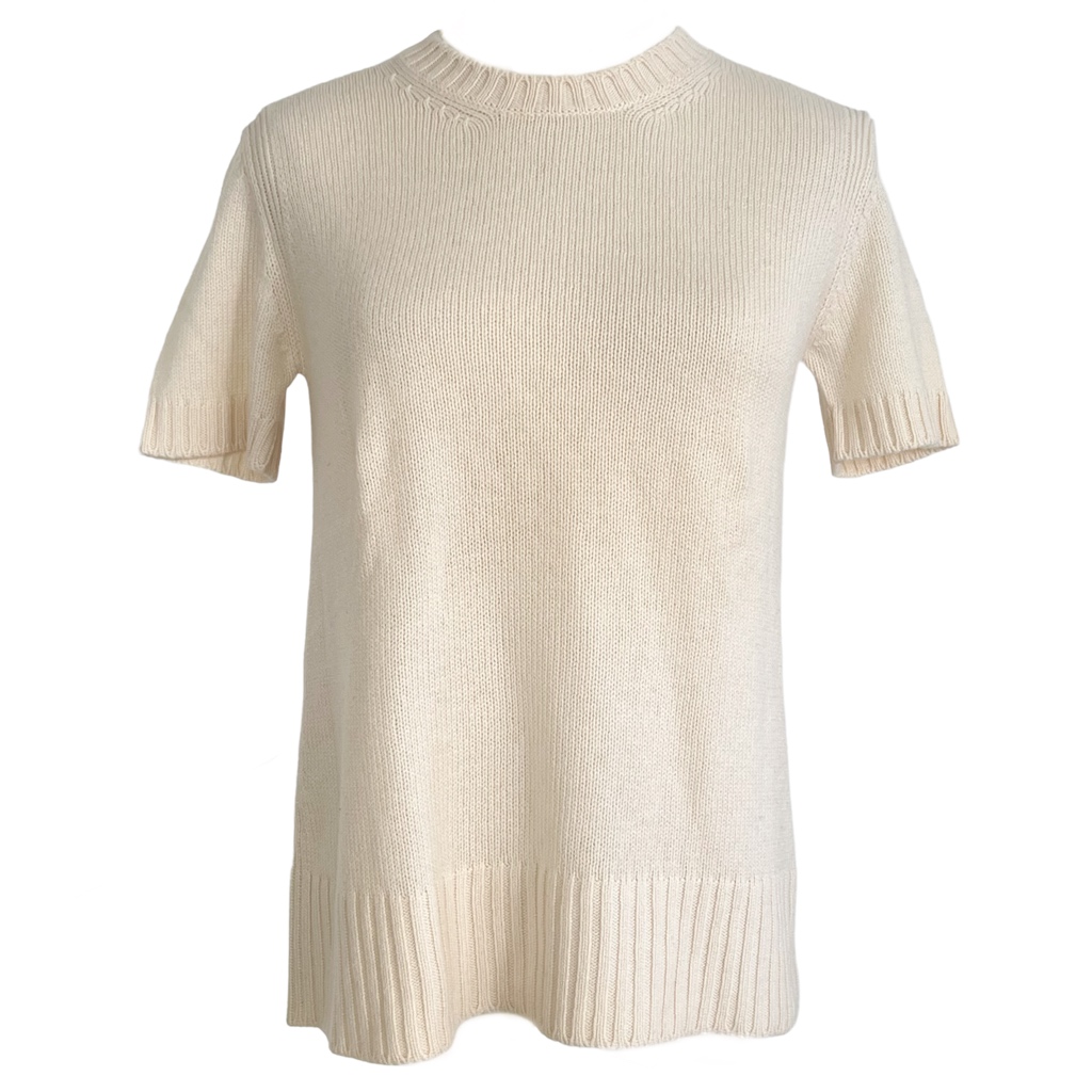 Prada Cream Knit Short-Sleeve Sweater