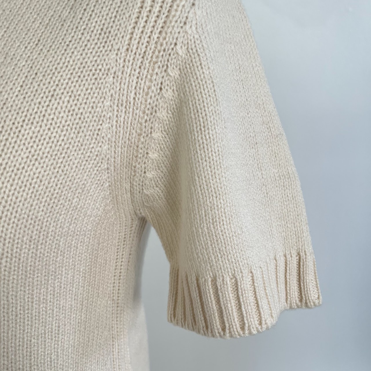 Prada Cream Knit Short-Sleeve Sweater