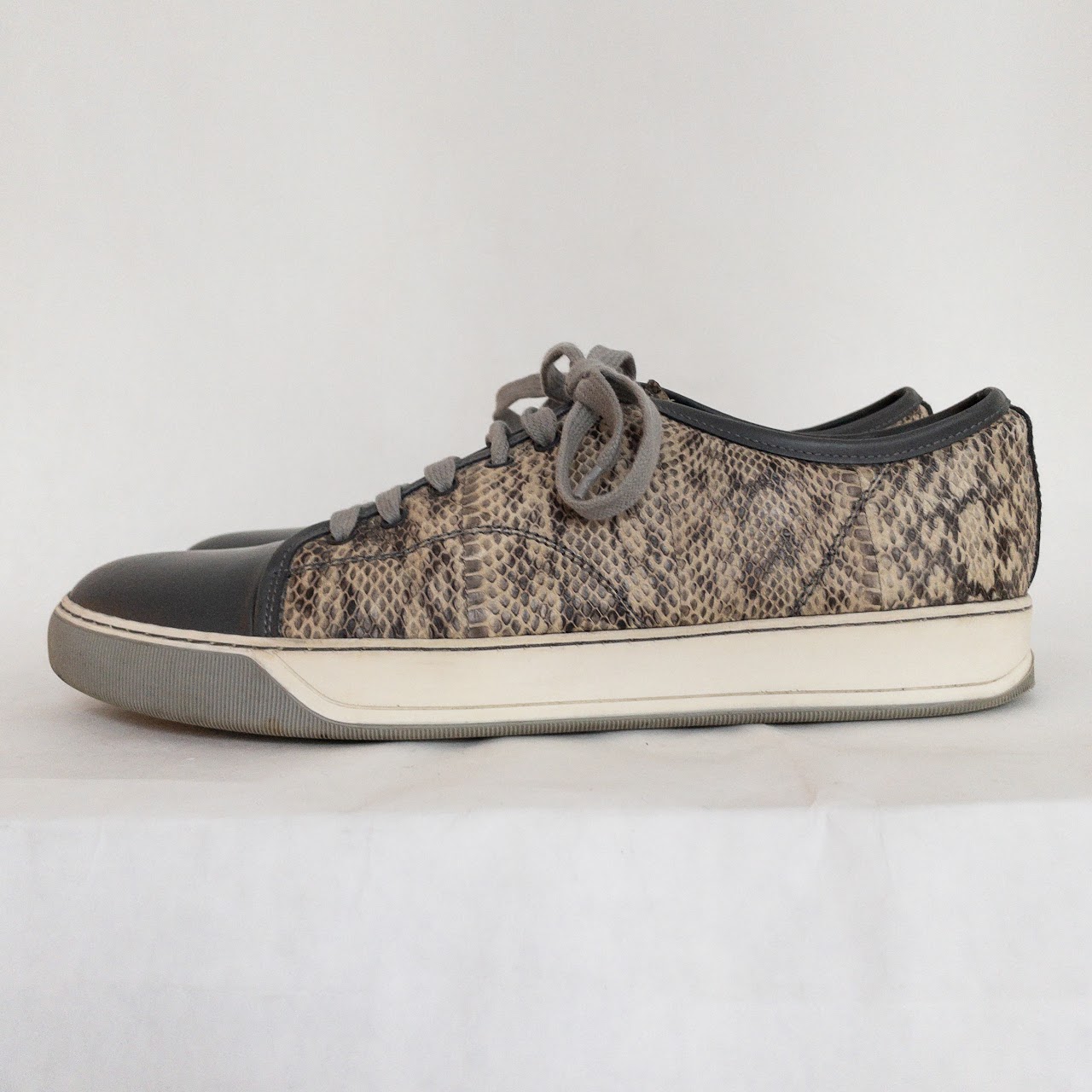 Lanvin Snakeskin Patterned Leather Cap Toe Sneakers