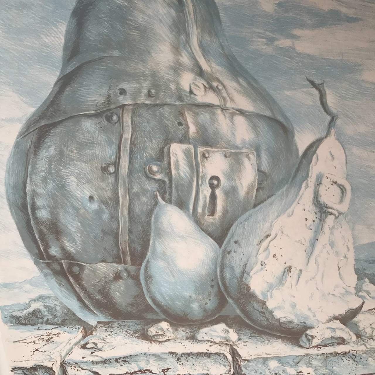 Samuel Bak Signed Surrealist 'Pear Portrait' Lithograph