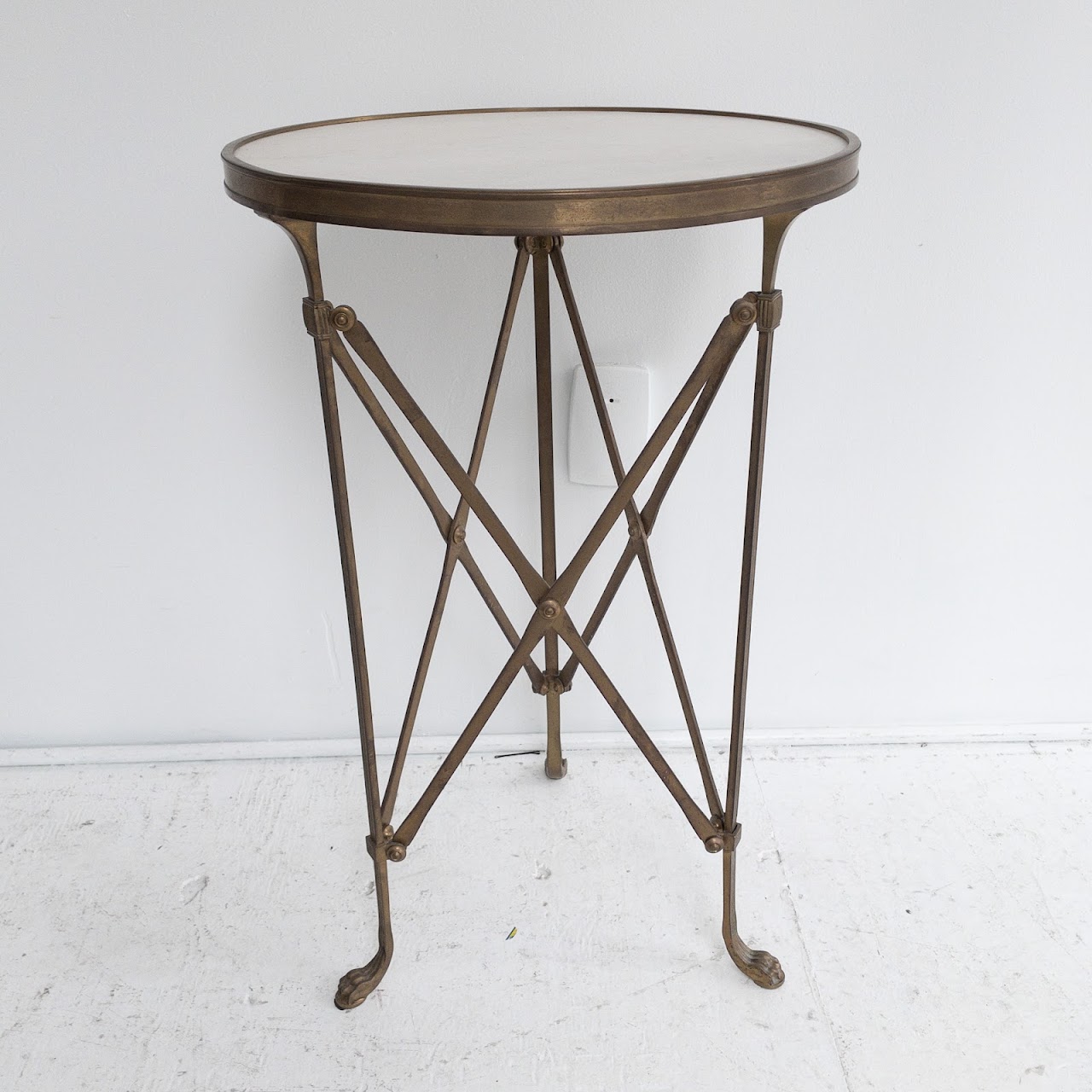 Brass & White Granite Campaign Accent Table