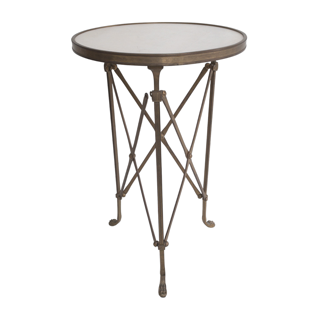 Brass & White Granite Campaign Accent Table