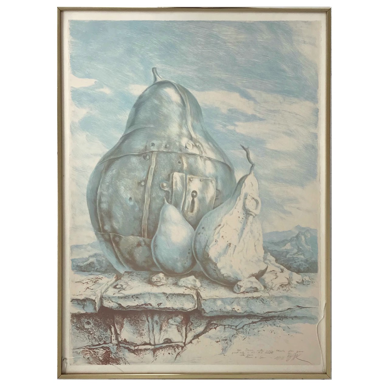 Samuel Bak Signed Surrealist 'Pear Portrait' Lithograph