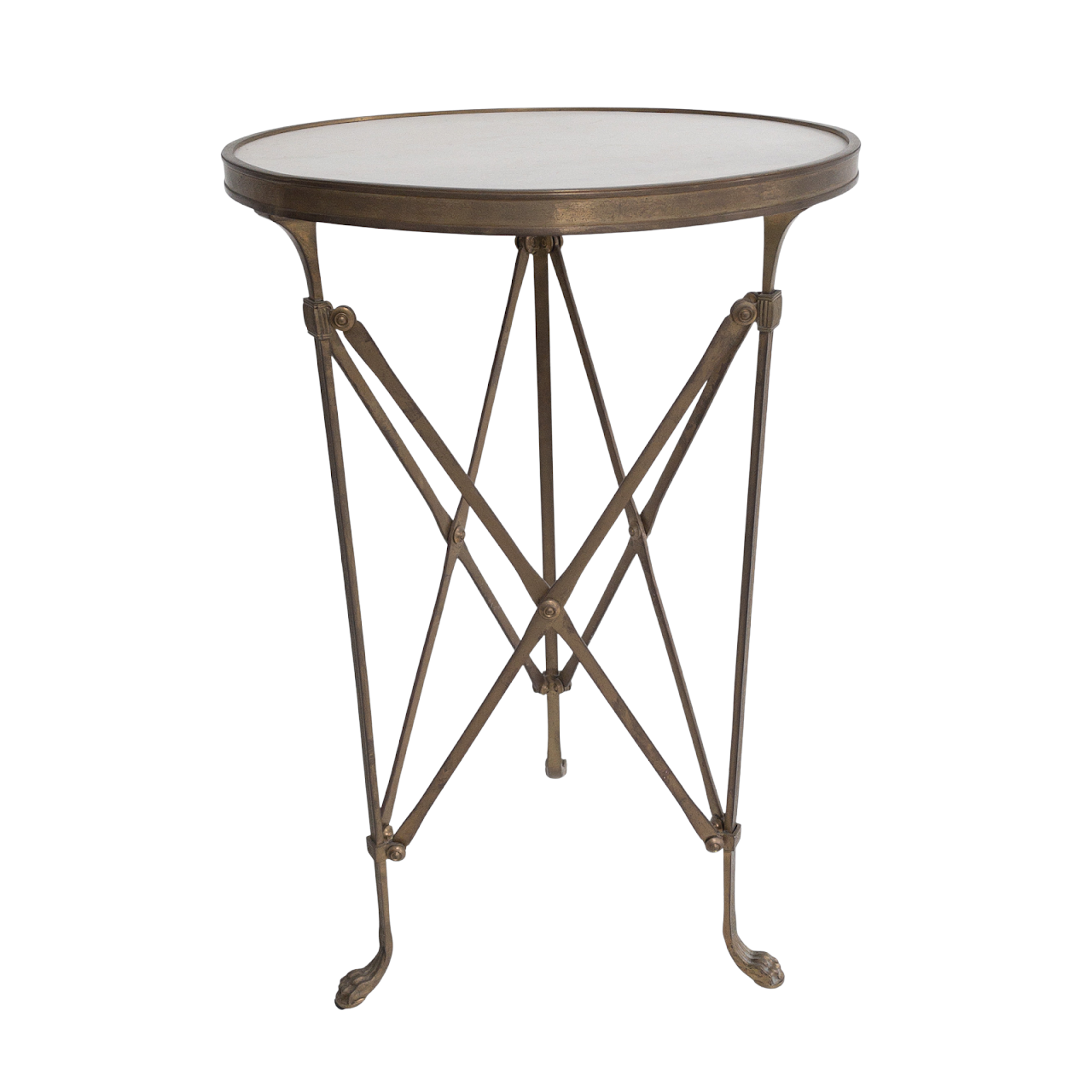 Brass & White Granite Campaign Accent Table