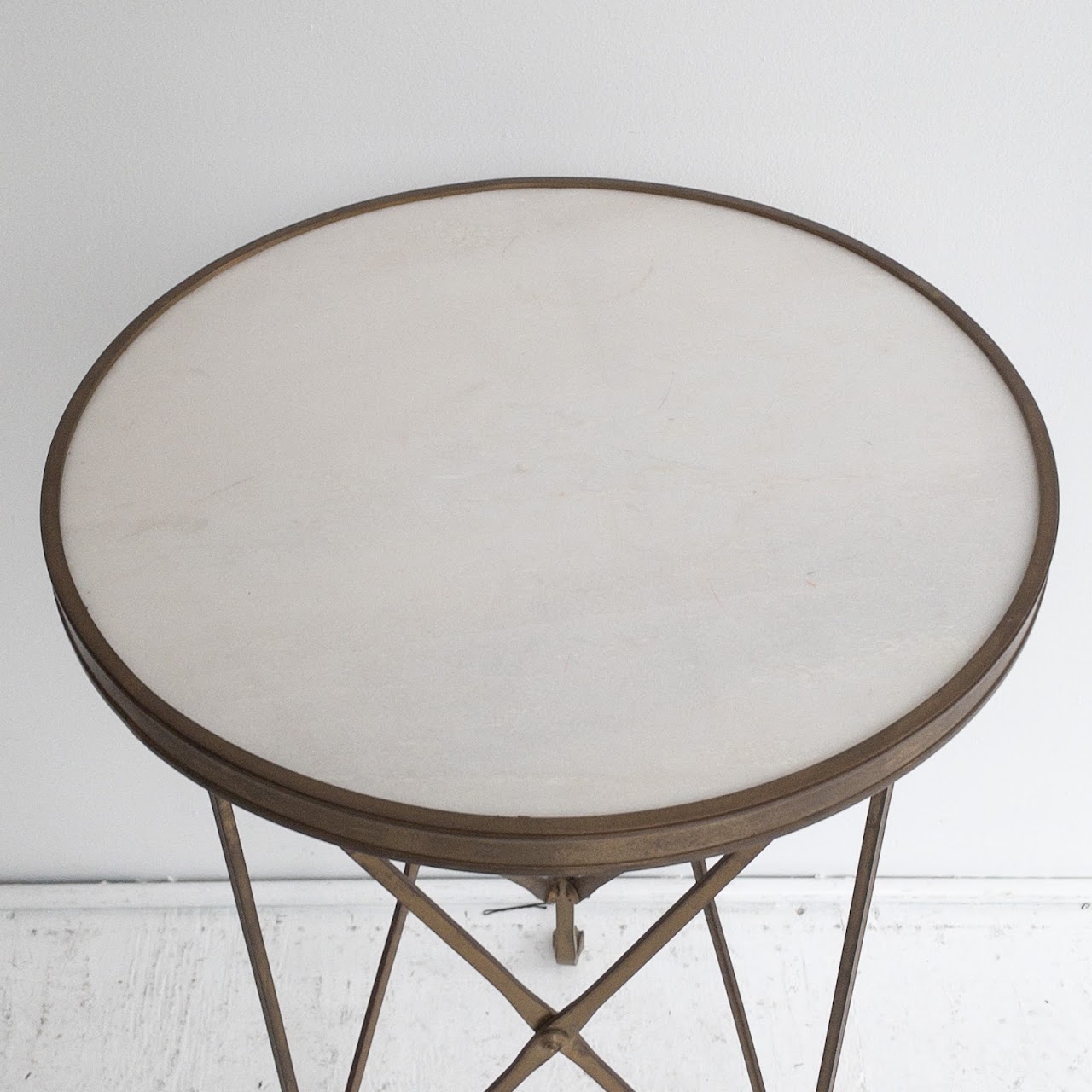 Brass & White Granite Campaign Accent Table