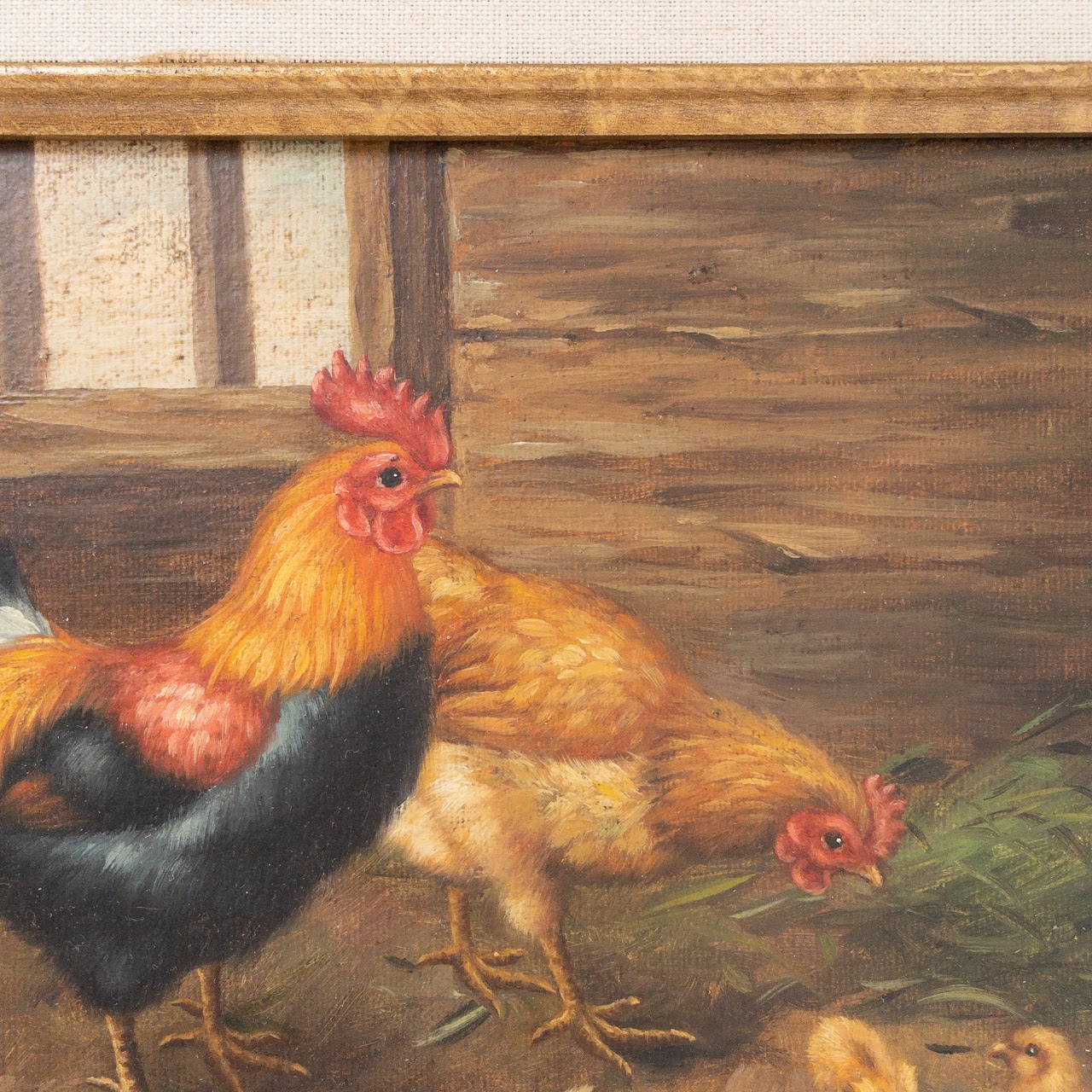 Chicken Family Signed Oil Painting