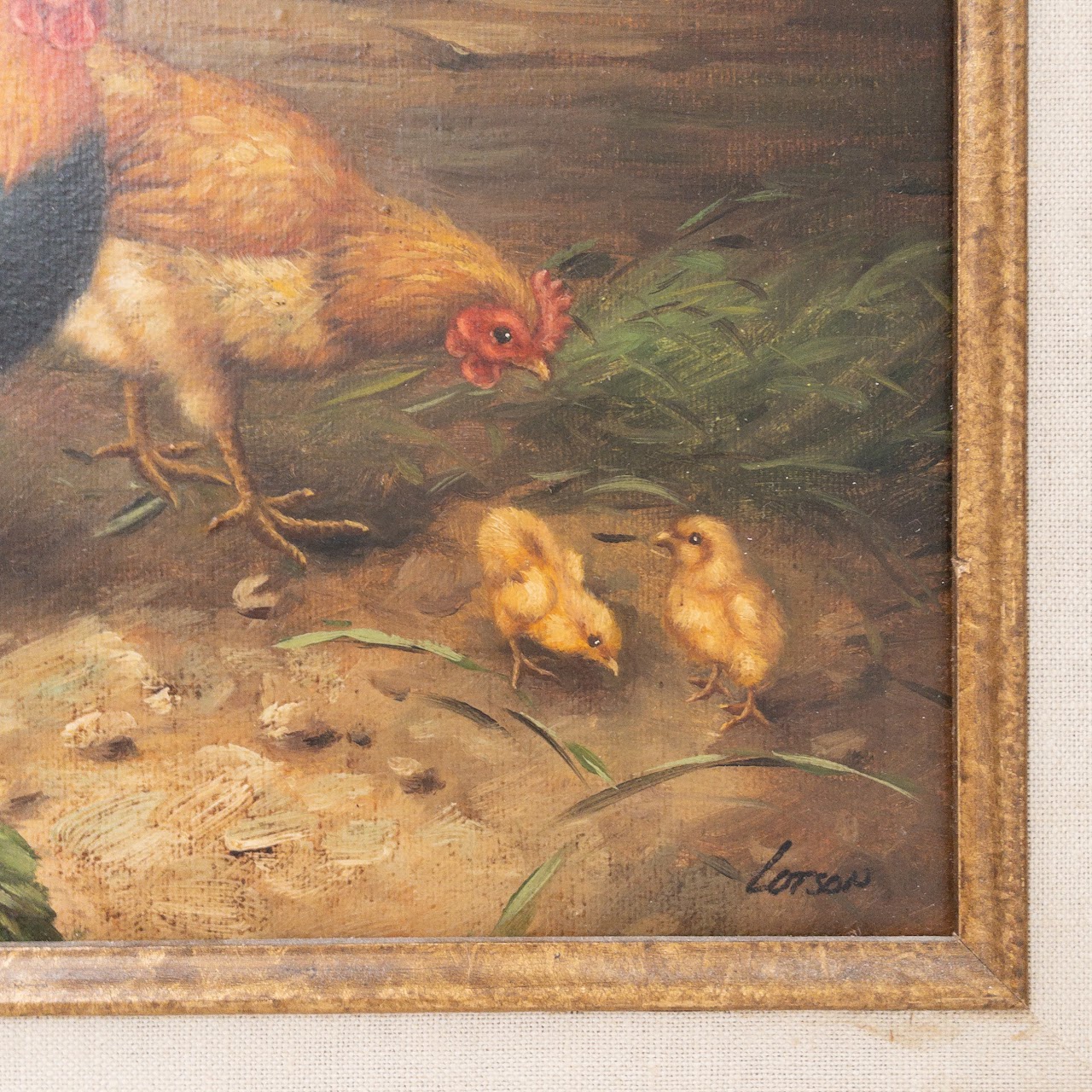 Chicken Family Signed Oil Painting