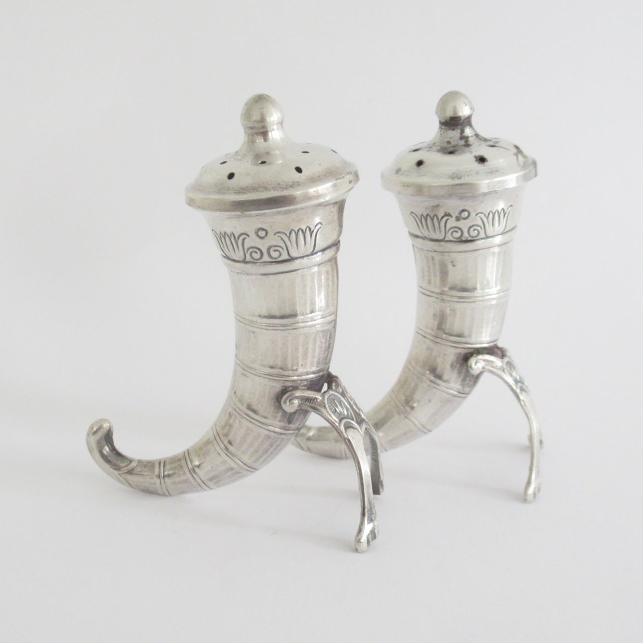 Sterling Silver Horn Of Plenty Salt & Pepper Shaker Pair