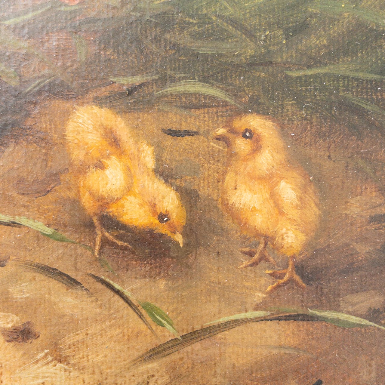 Chicken Family Signed Oil Painting