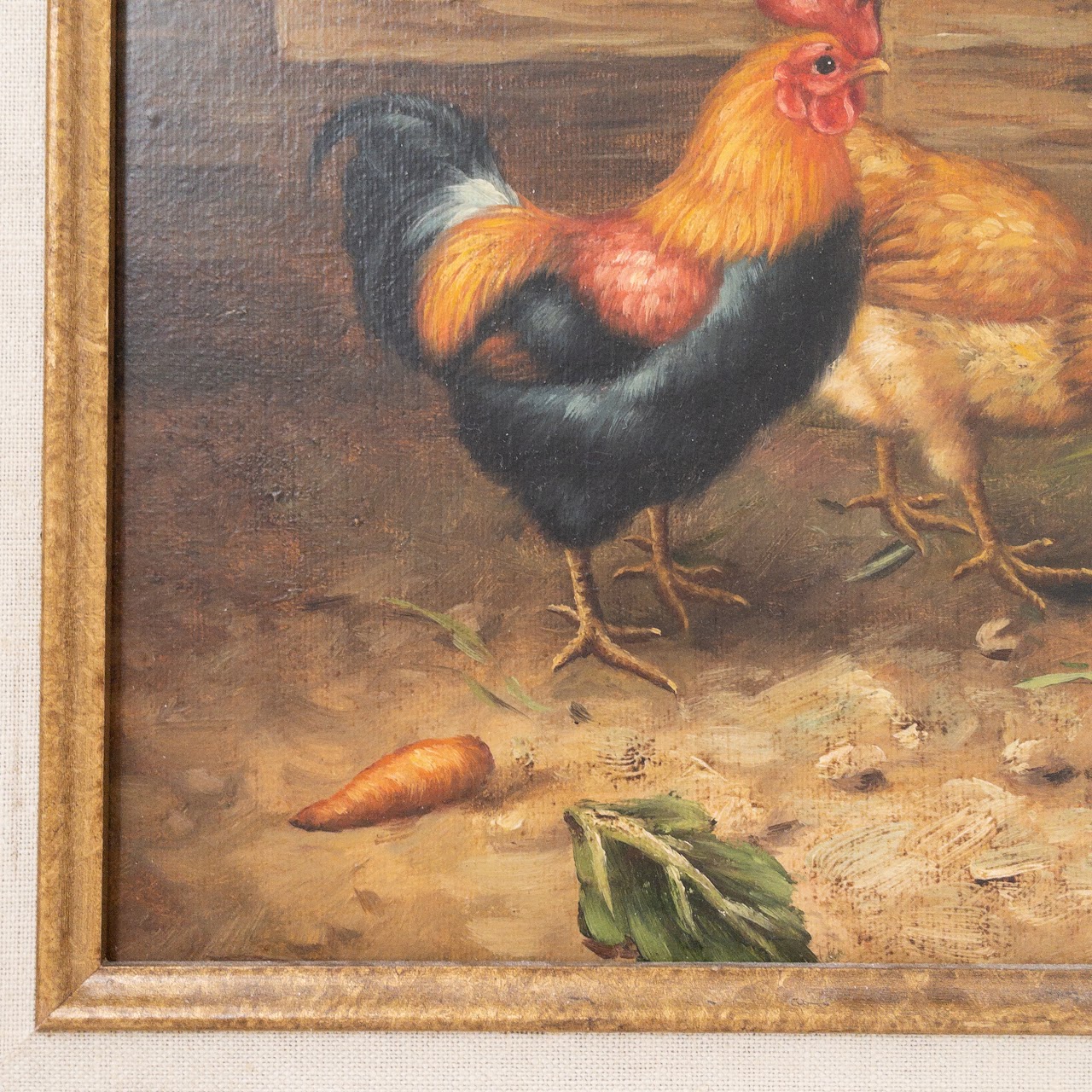 Chicken Family Signed Oil Painting