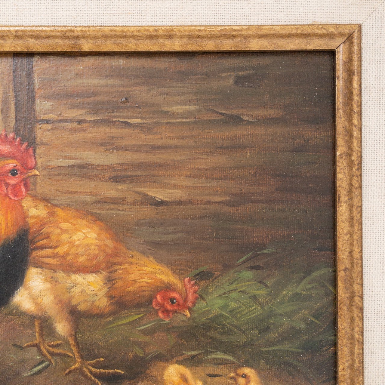 Chicken Family Signed Oil Painting