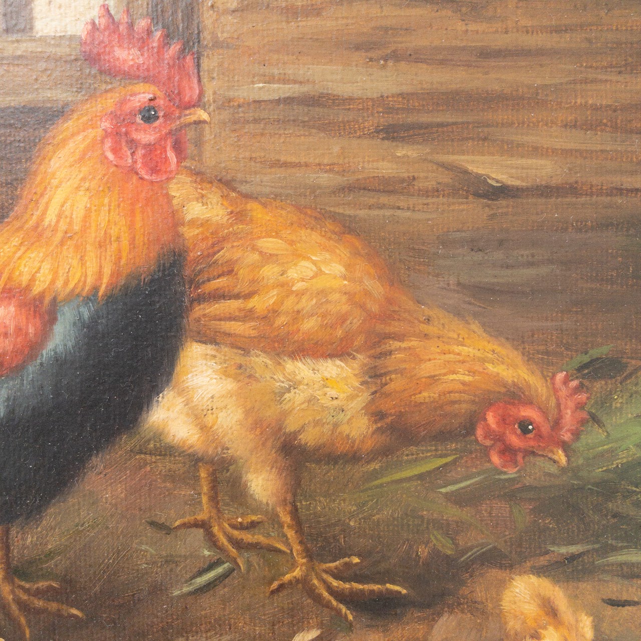 Chicken Family Signed Oil Painting