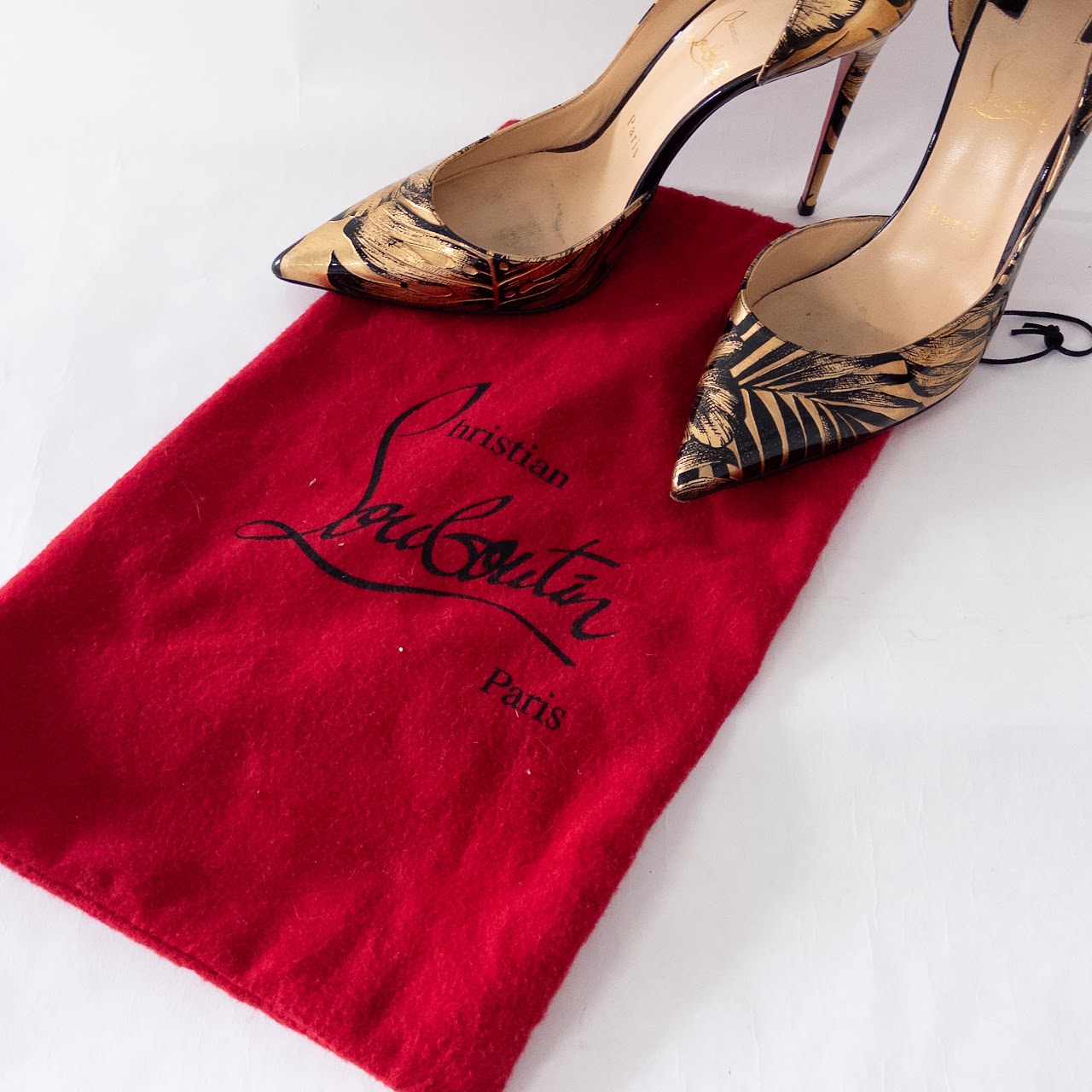 Christian Louboutin Patent Leather Hibiscus Lamé Pumps